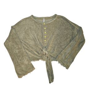 Free People Womens L Emmas Top Green Tie Front Goblincore Fairy Grunge Cottage